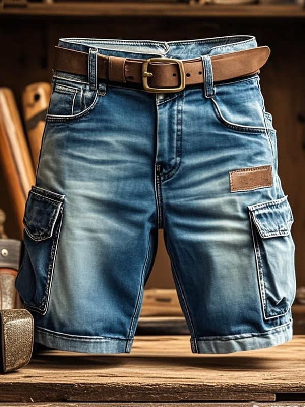 Men's Retro Classic Outdoor Functional Denim Shorts