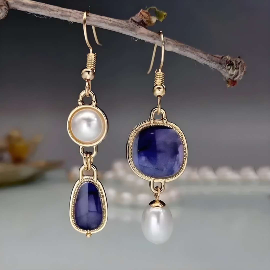 Nevena - Vintage Earrings With Blue Stone And Pearl