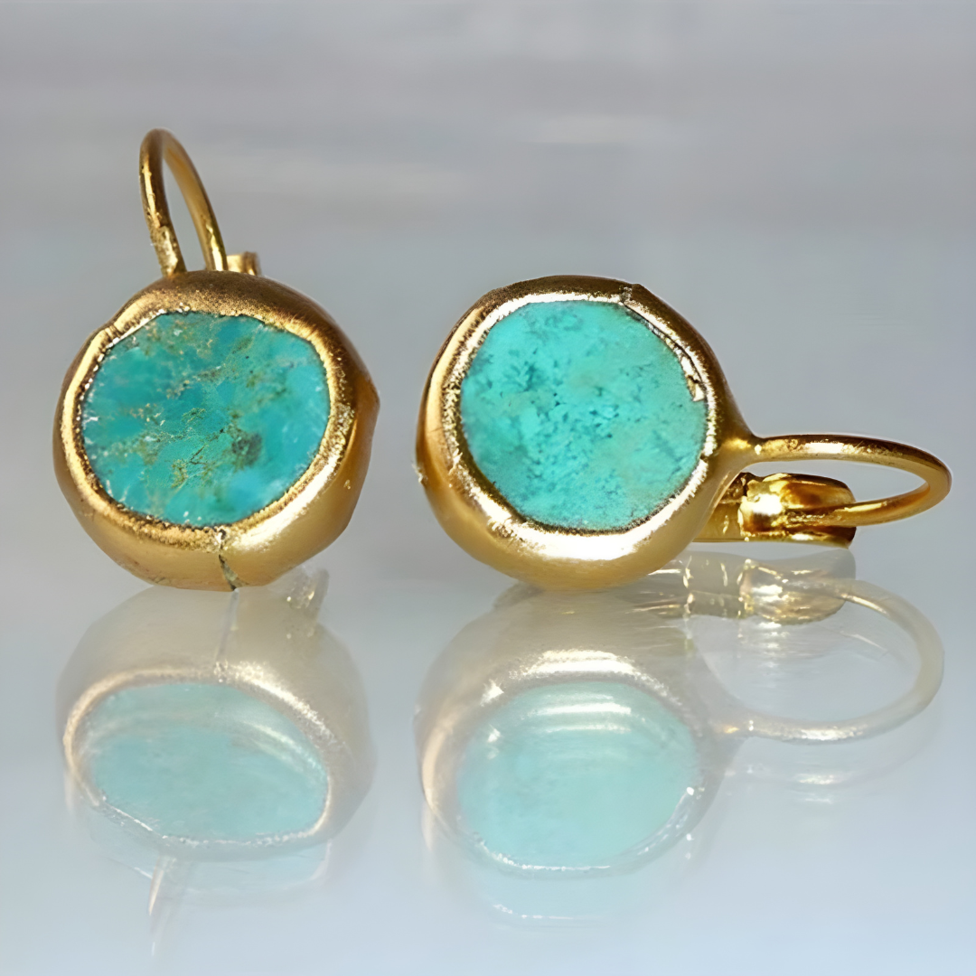Mirjana - Gold Colored Earrings With Turquoise Stones