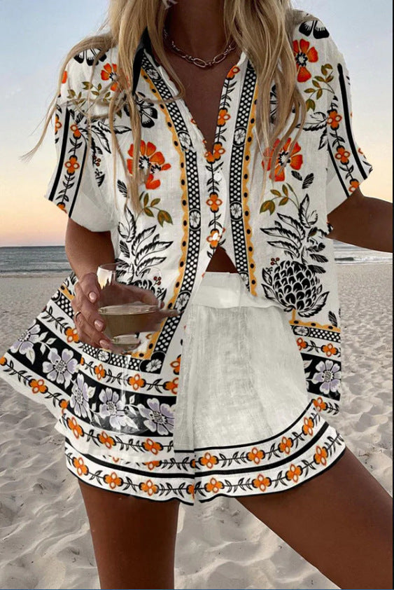 Irella - Short Linen Suit With Floral Print