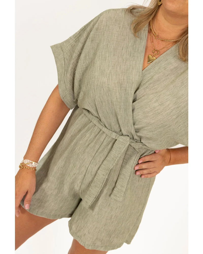 Lerusik - Linen Short Sleeve Playsuit