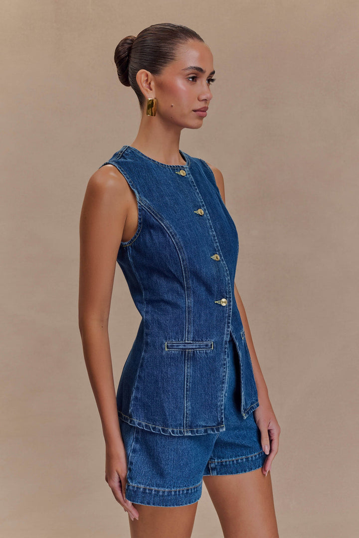 Vespera - Round Neck and Sleeveless Vest Set