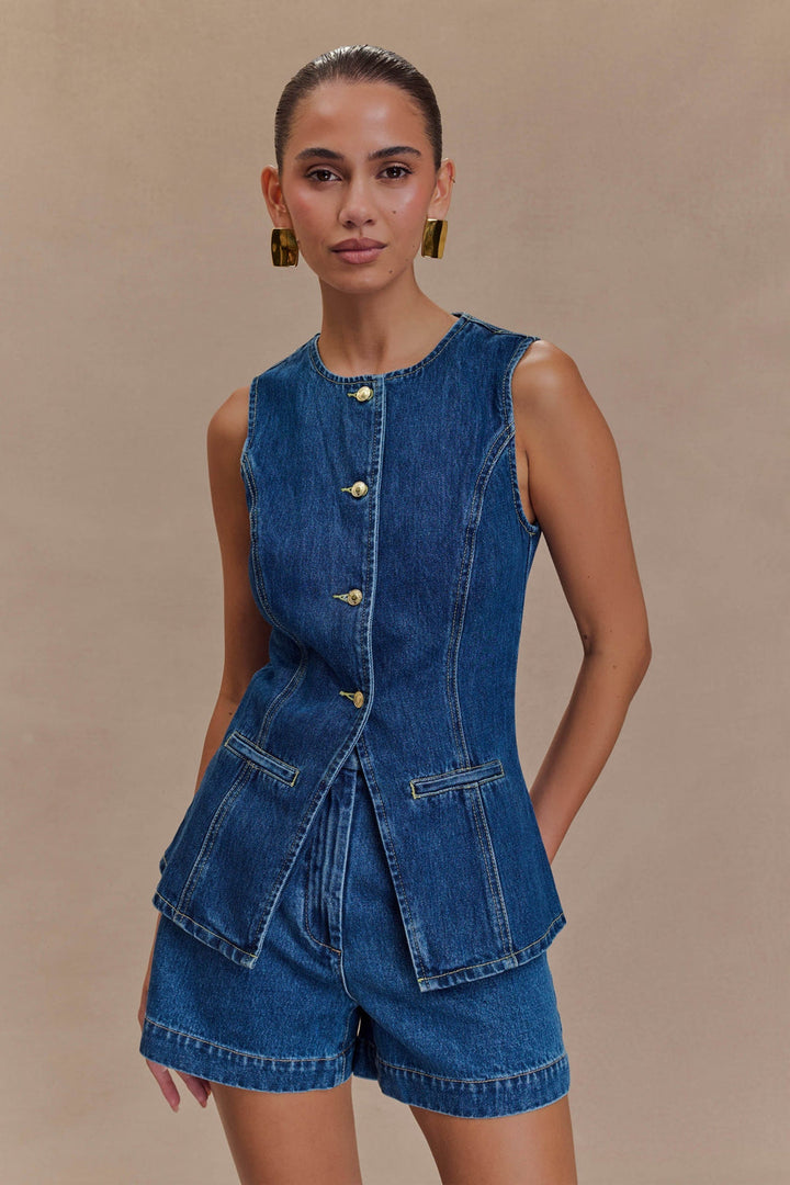 Vespera - Round Neck and Sleeveless Vest Set