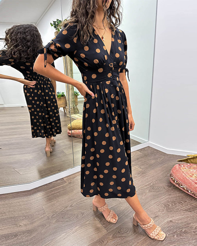 Janis - Stylish V Neck Doted Dress