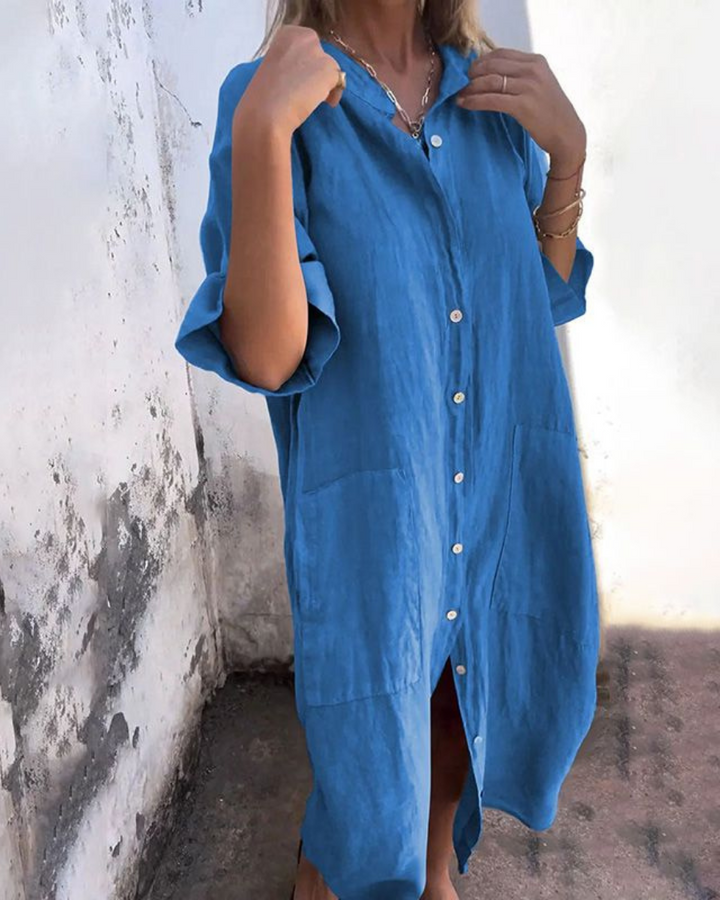 Areti - Elegant Short Sleeve Shirt Dress
