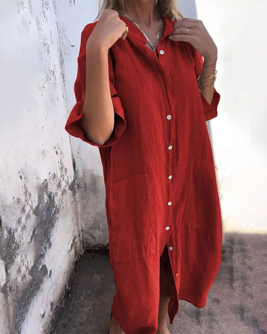 Areti - Elegant Short Sleeve Shirt Dress