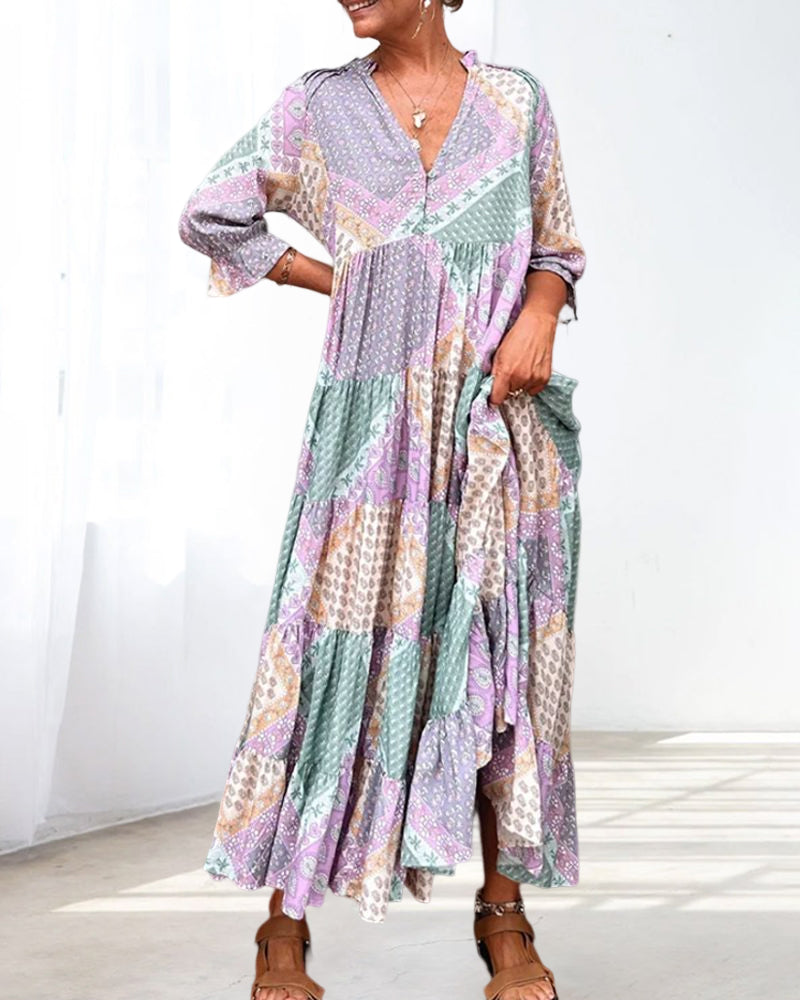 Gunilla -  Printed V-Neck Dress