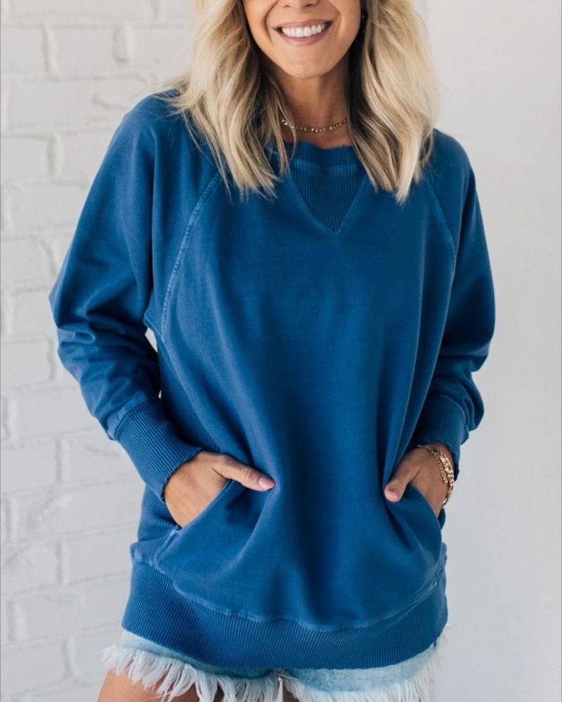 VIOLA - Ribbed Accent Pocketed Sweater