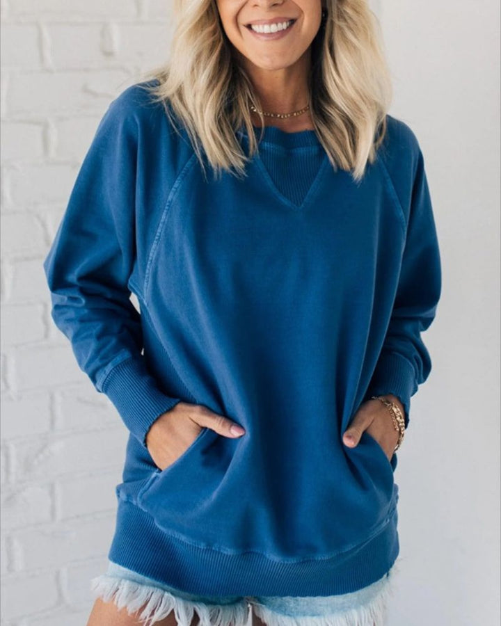 VIOLA - Ribbed Accent Pocketed Sweater