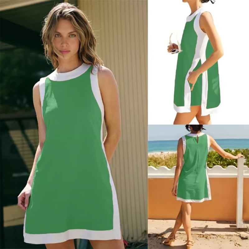Swetlana - Color Block Sleeveless Tops And Shorts With Pockets