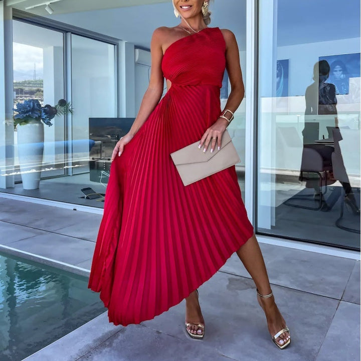 Breena - Stlyish One-Shoulder Pleated Maxi Dress