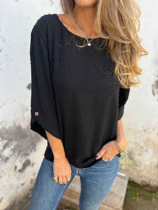 Lyutsiya - Round Neck Embroidered Large Cuffs Casual Shirt