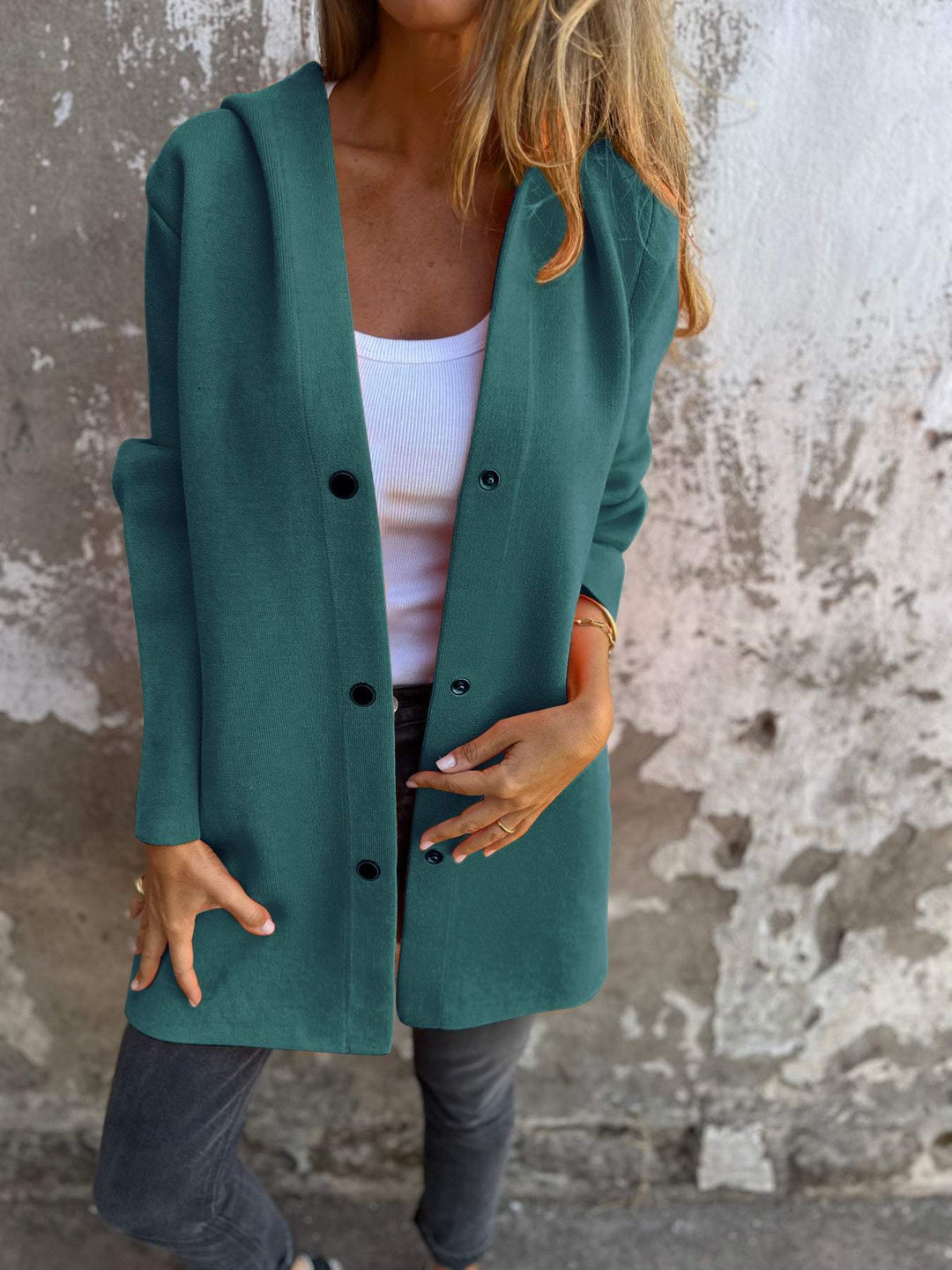 Isolde - Button-Front Cardigan with Hood