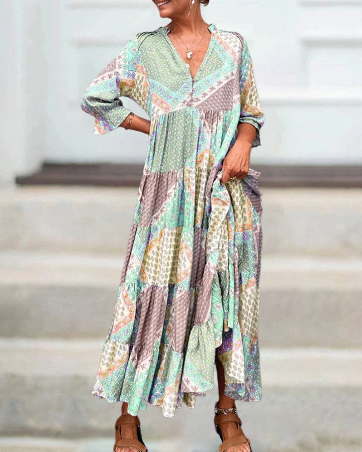 Gunilla -  Printed V-Neck Dress