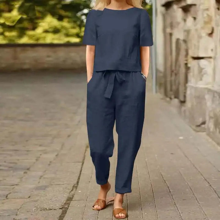 Kiyomi - Short Sleeve Blouse and Pants Sets