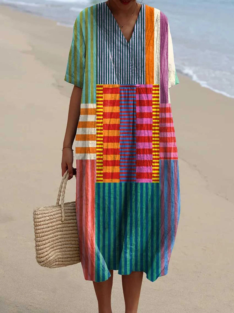 Slavko - Vintage Geometric Pattern Cotton Dress