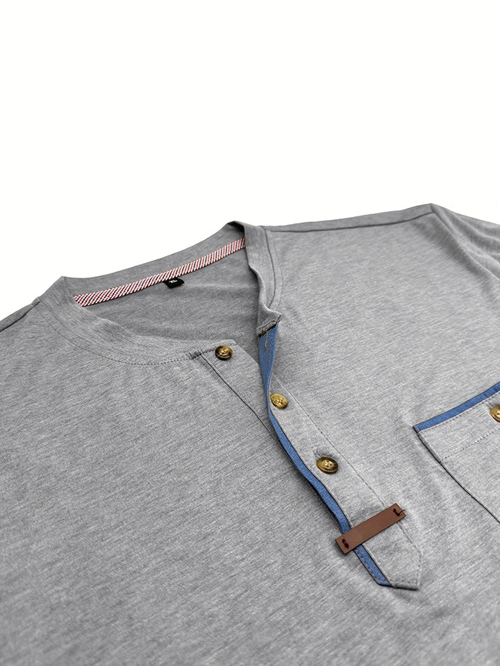 Saxon - Elegant Round Neck T Shirt With Pocket