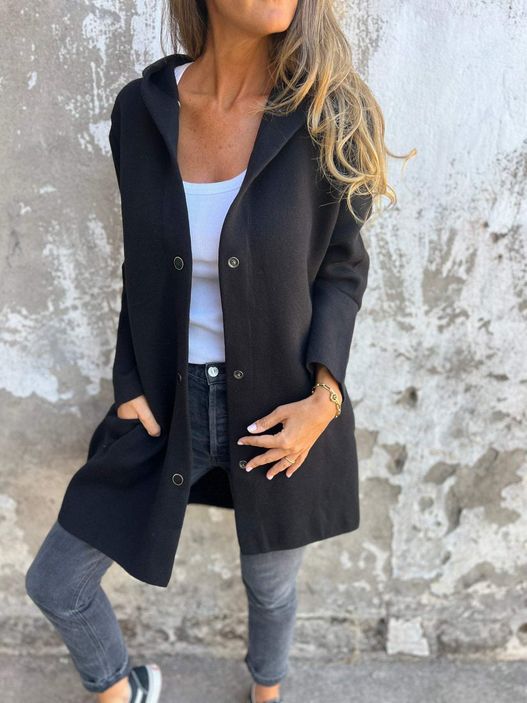 Isolde - Button-Front Cardigan with Hood