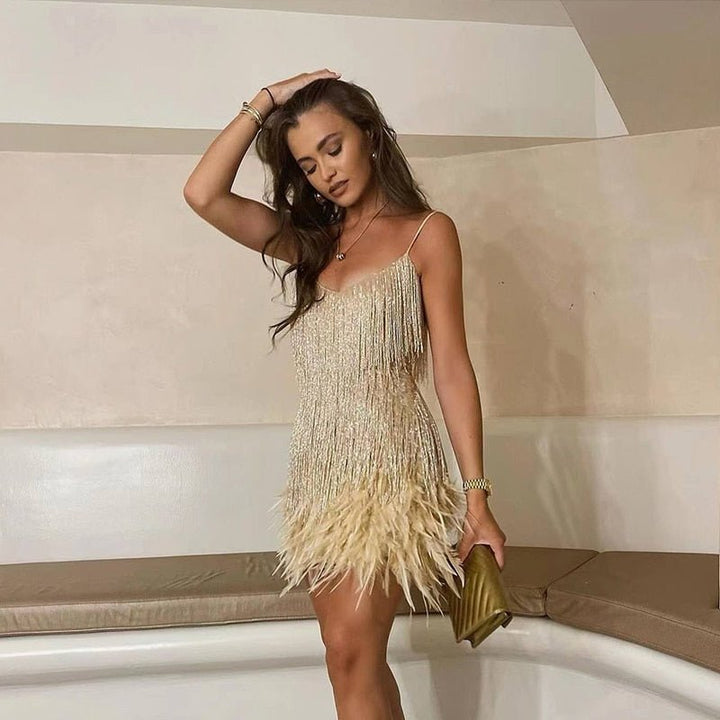 Jemima - Stylish Feather Splicing Mini Dress