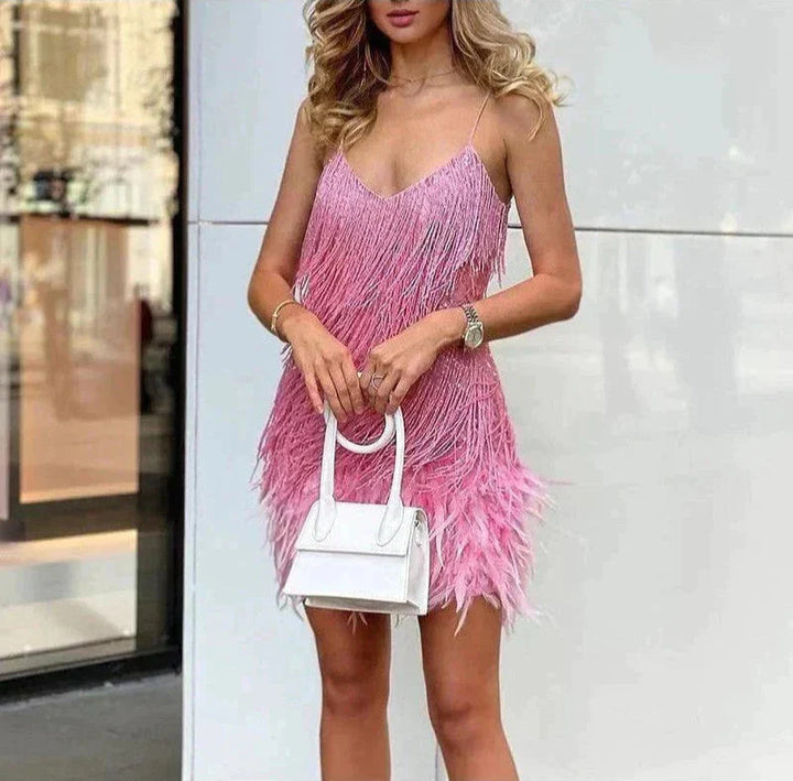 Jemima - Stylish Feather Splicing Mini Dress