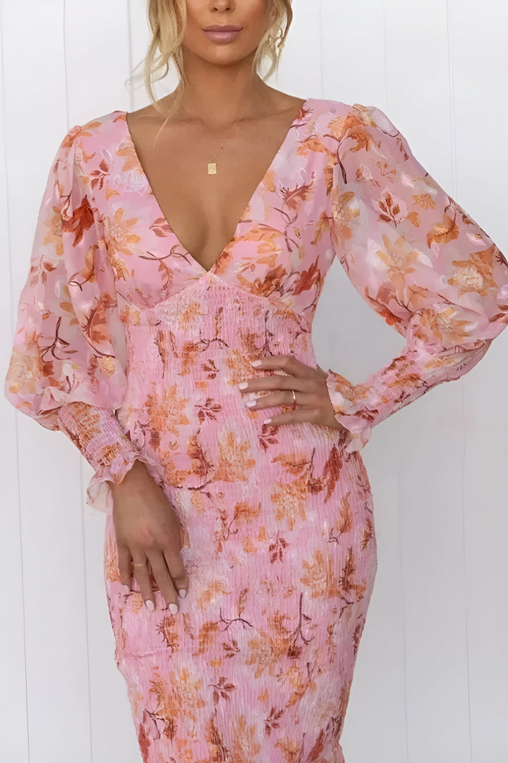 Nayra - Elegant V Neck Floaral Dress