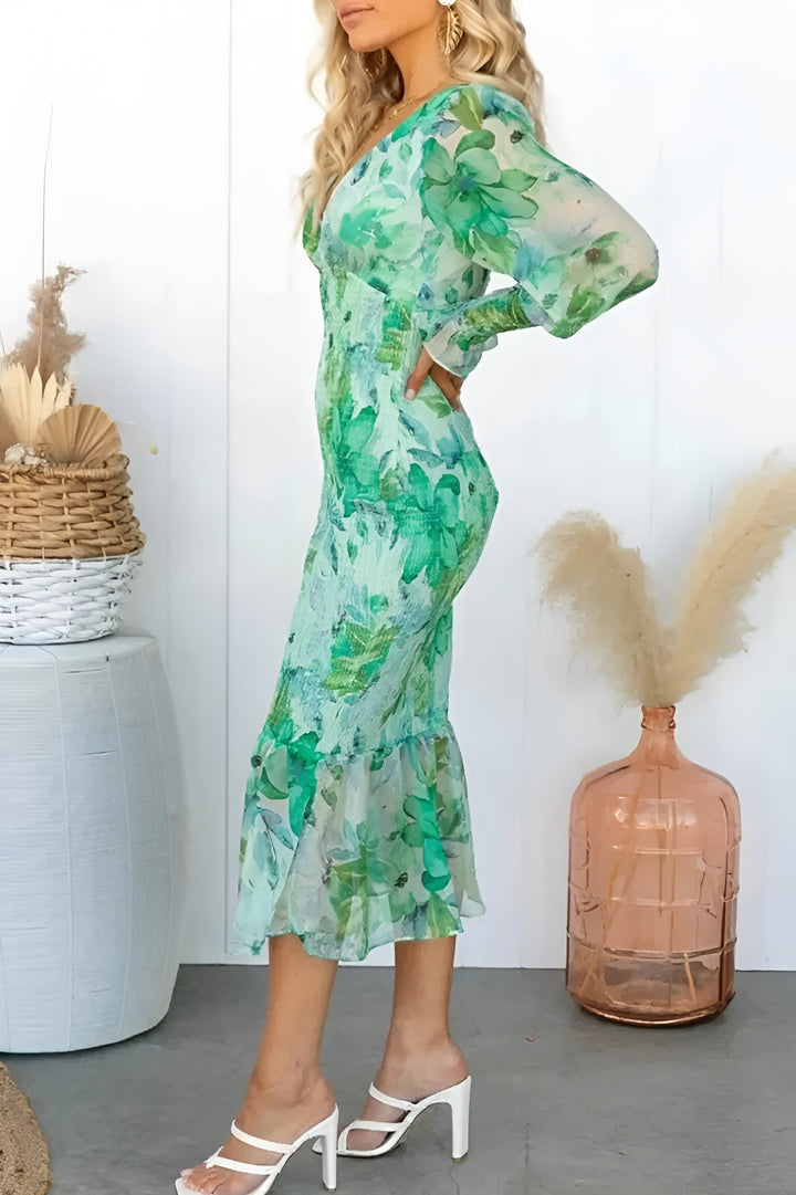 Nayra - Elegant V Neck Floaral Dress