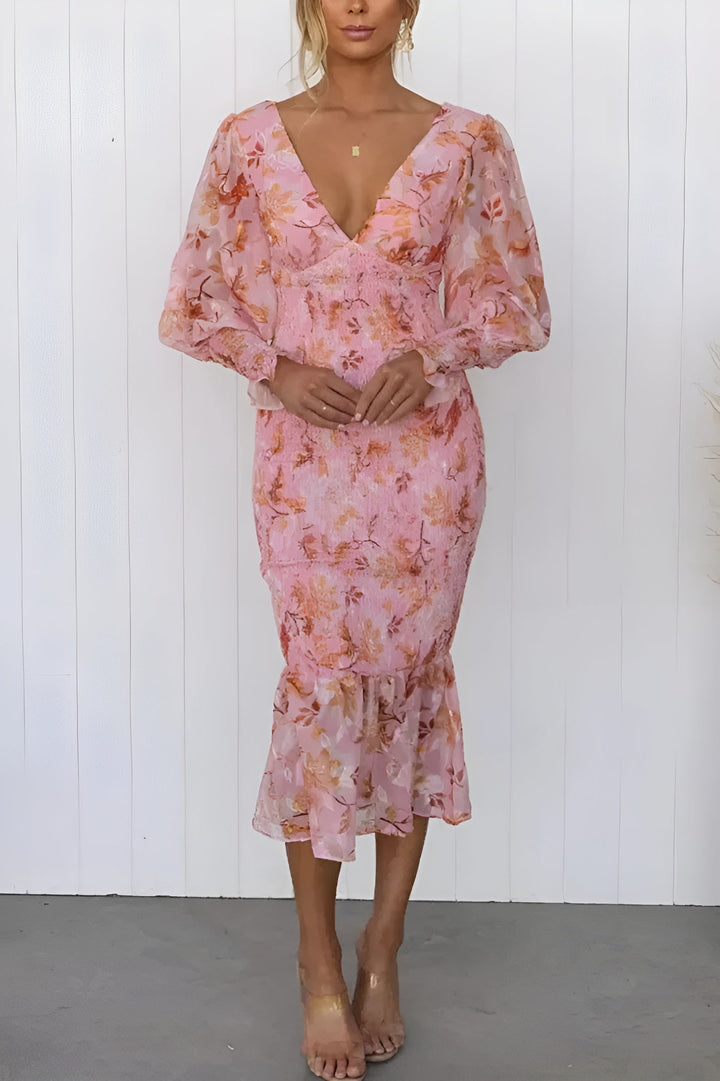 Nayra - Elegant V Neck Floaral Dress