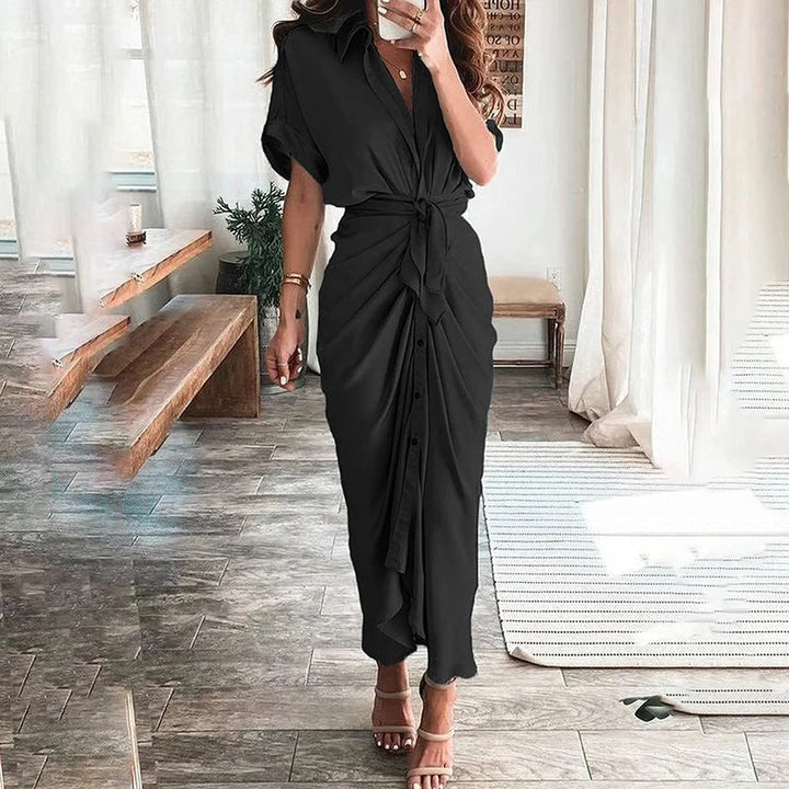 Karima - Short Sleeve Turn-down Collar Long Dress