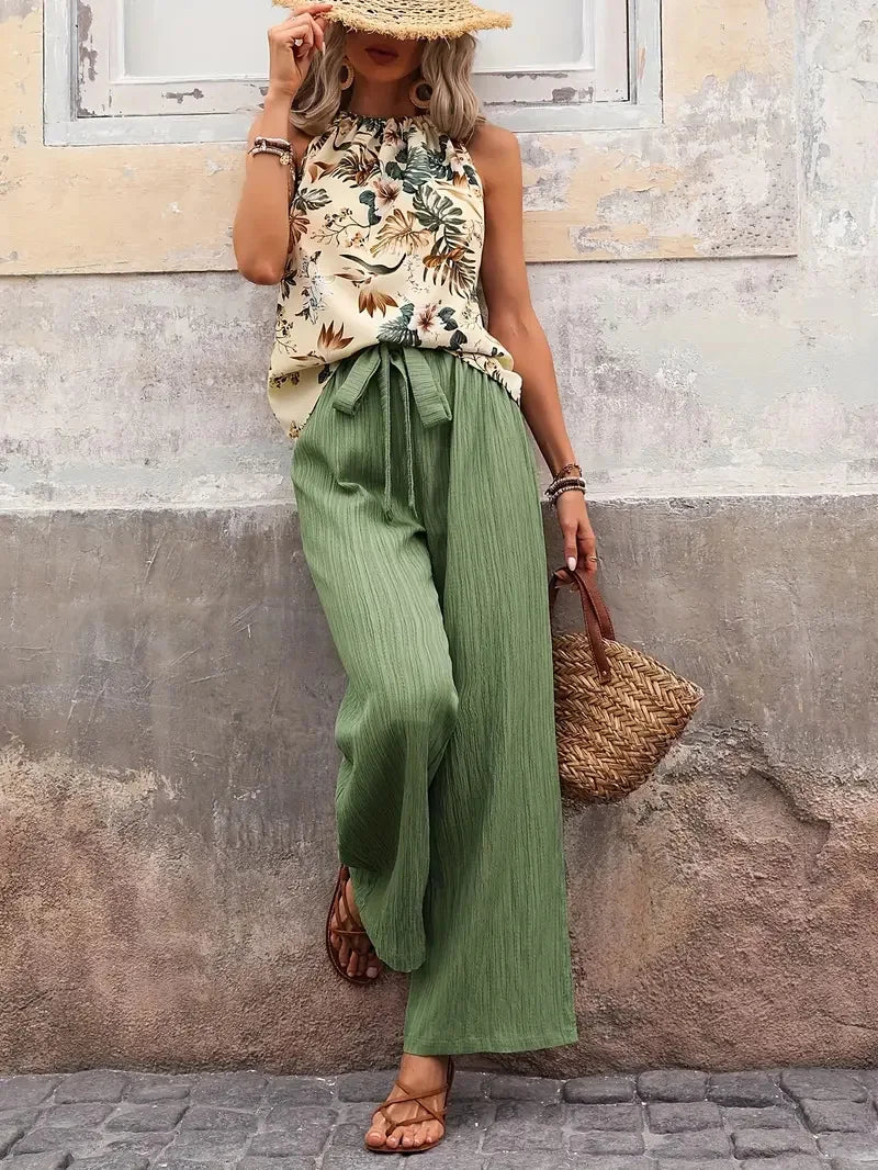 Azelie - Elegant Sleeveless Printed Two-piece Set