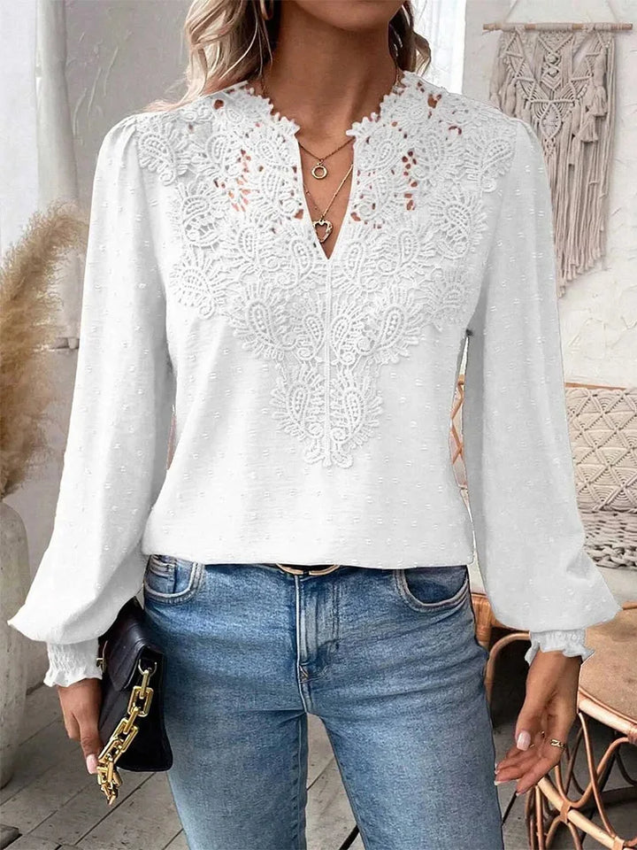 Sondra - Luxury Lace Blouse With V-neck