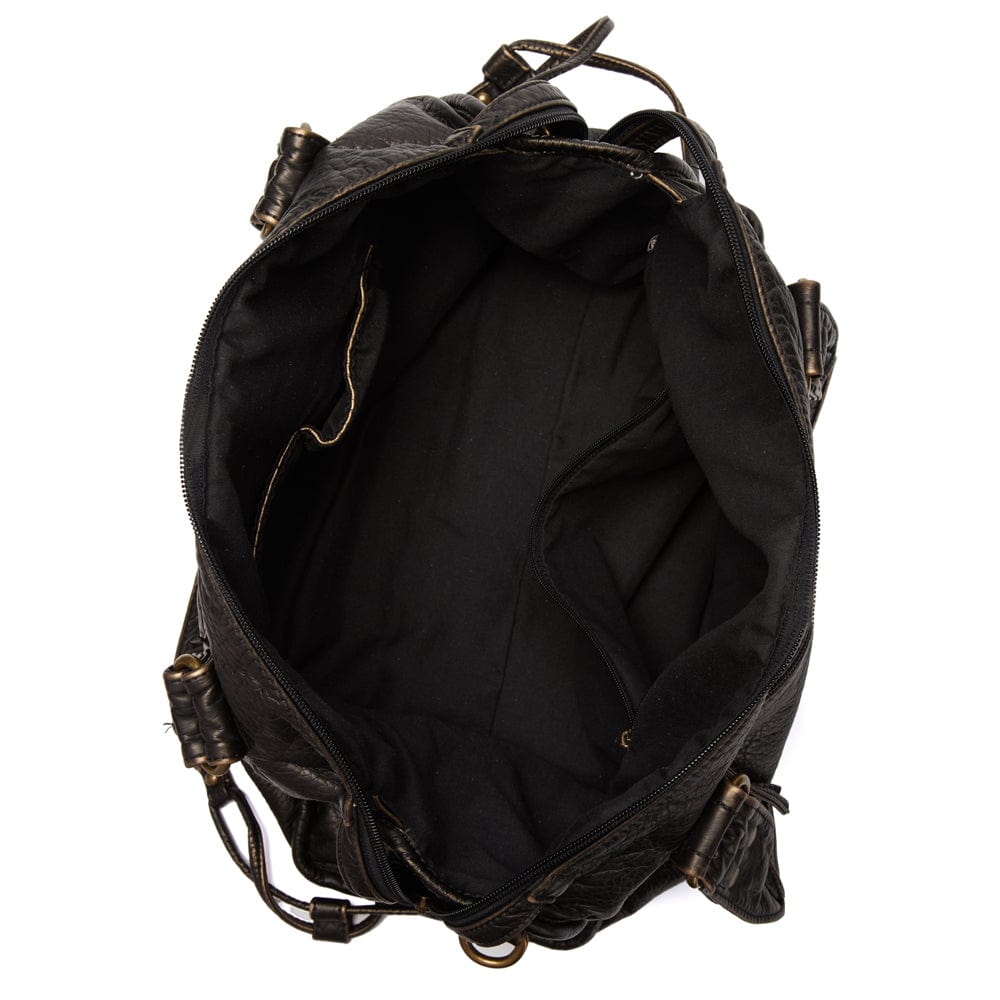 Elegant vintage leather black handbag