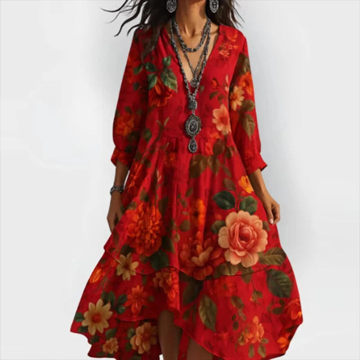 Shanae - Elegant Floral Midi Dress