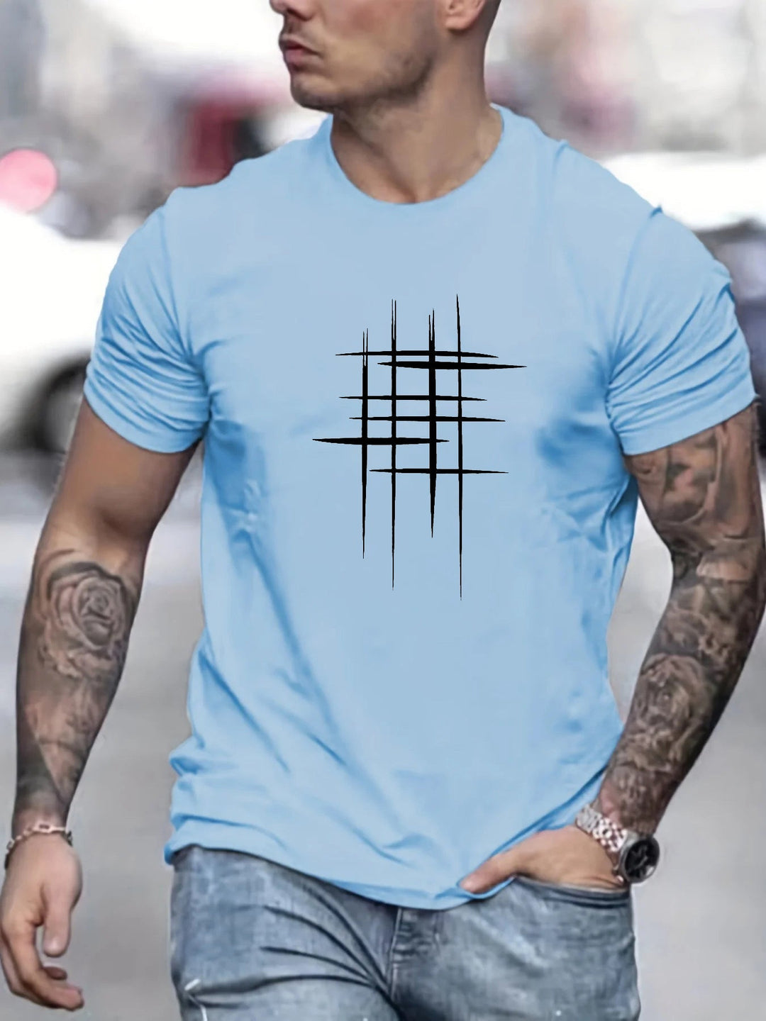 Pantazis - Elegant Round Neck T-Shirt With Graphic Print