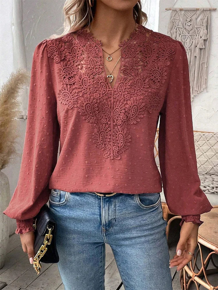 Sondra - Luxury Lace Blouse With V-neck