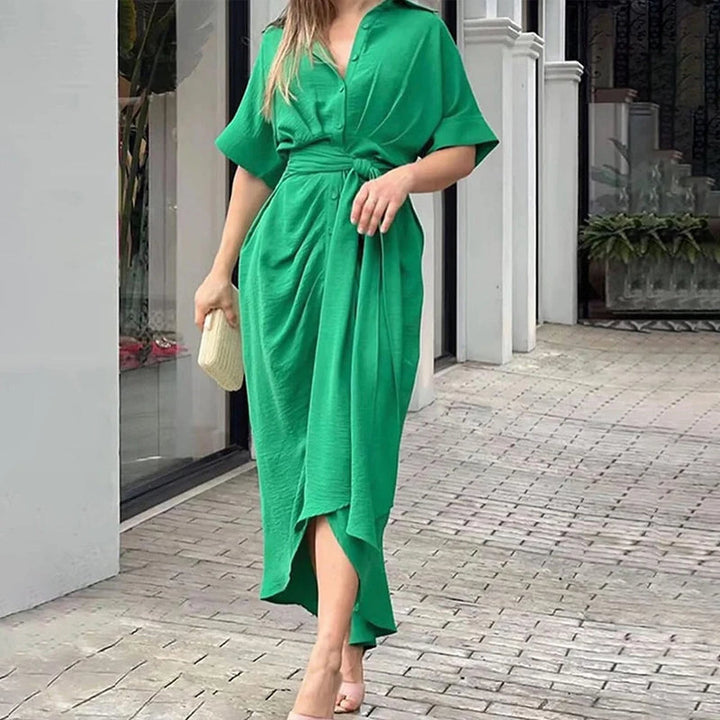 Karima - Short Sleeve Turn-down Collar Long Dress