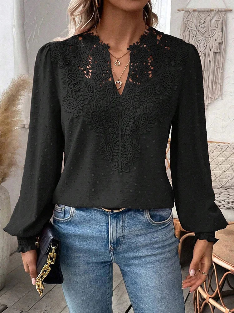 Sondra - Luxury Lace Blouse With V-neck