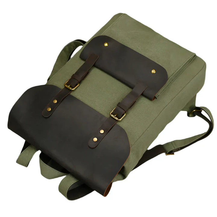 Genuine Leather & Canvas Rucksack | Vintage College Laptop Backpack