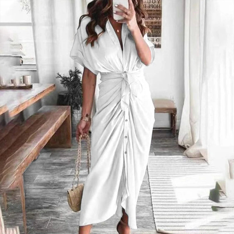 Karima - Short Sleeve Turn-down Collar Long Dress