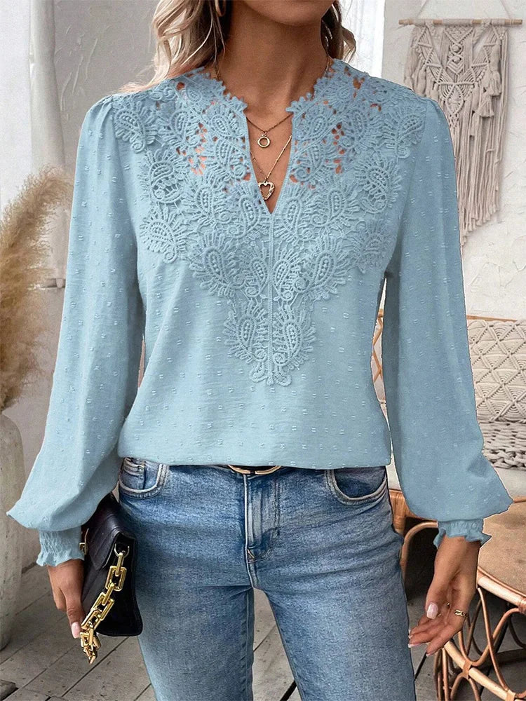 Sondra - Luxury Lace Blouse With V-neck