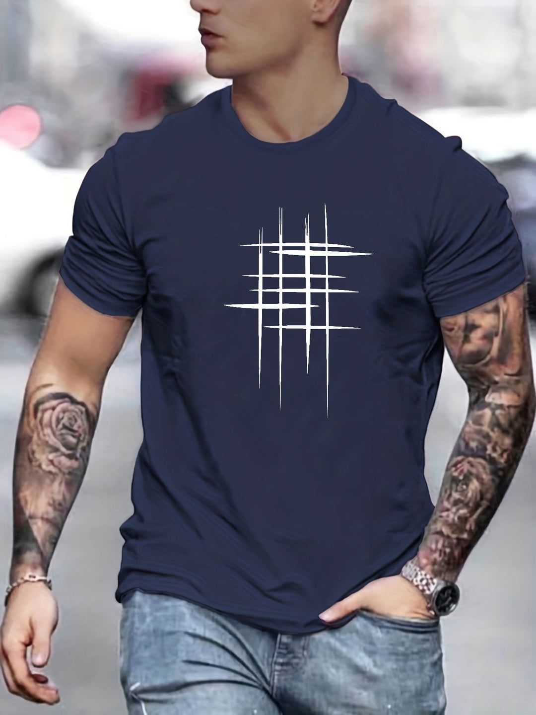 Pantazis - Elegant Round Neck T-Shirt With Graphic Print