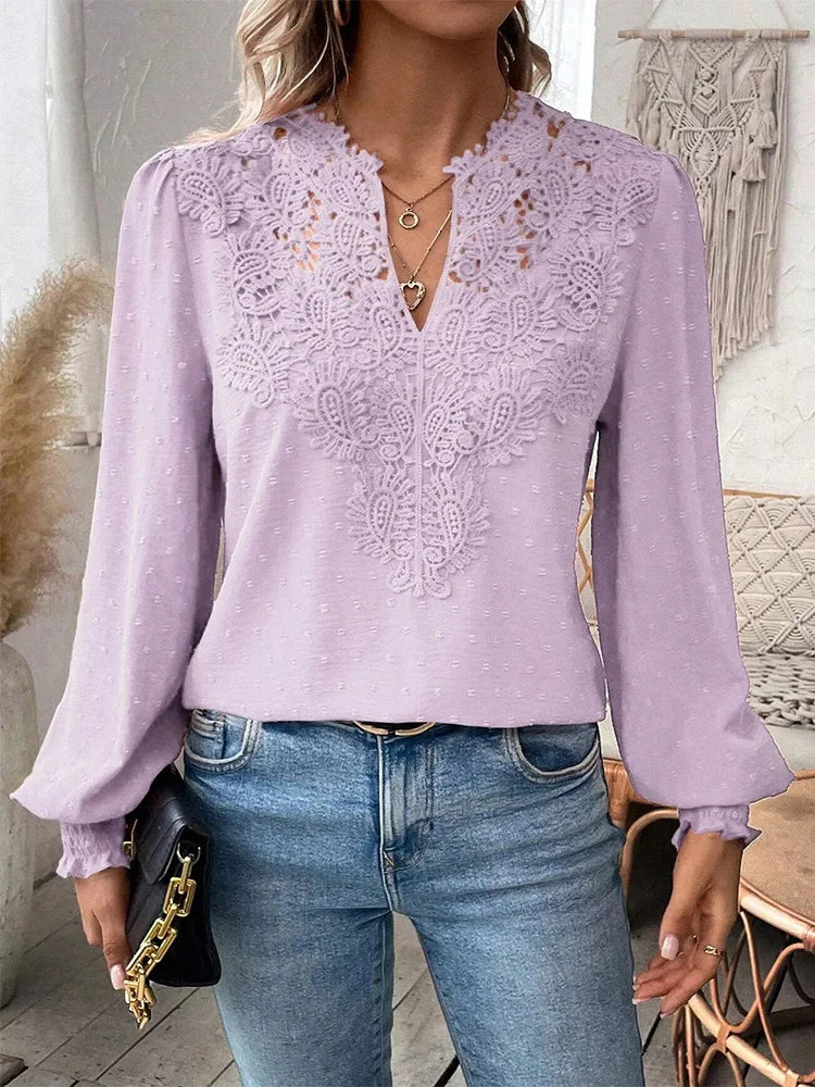 Sondra - Luxury Lace Blouse With V-neck