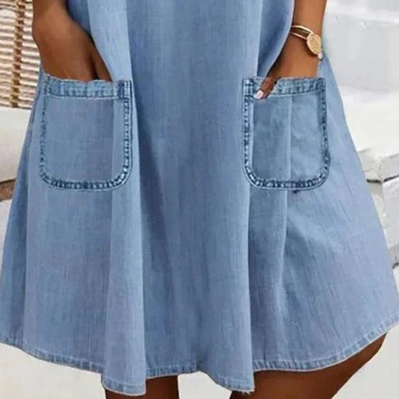 Tammin - Casual Denim Mini Dress With Side Pockets