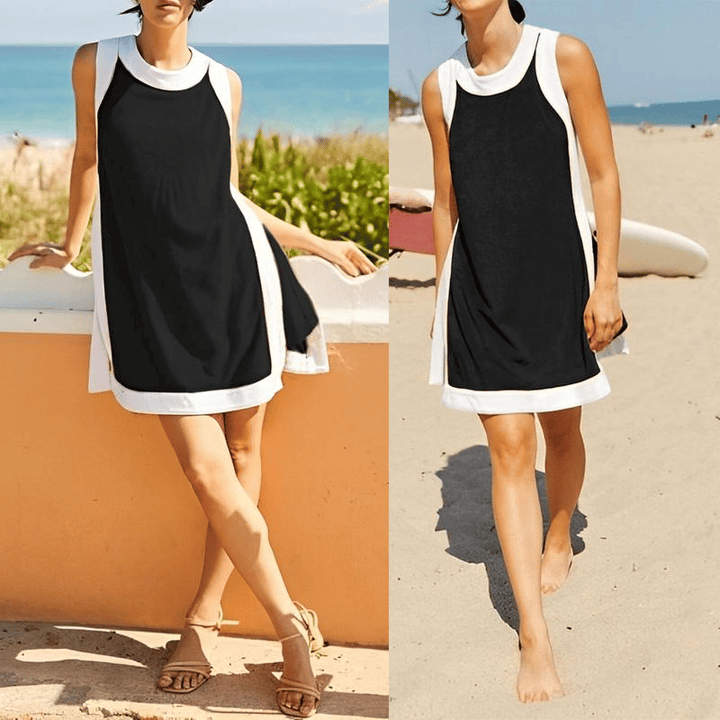Swetlana - Color Block Sleeveless Tops And Shorts With Pockets