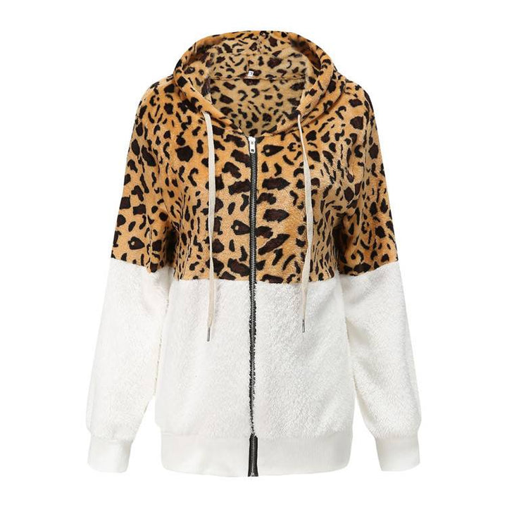 Lea - Fleece Hoodie with Leopard Design
