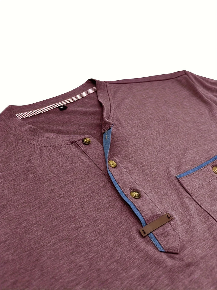 Saxon - Elegant Round Neck T Shirt With Pocket