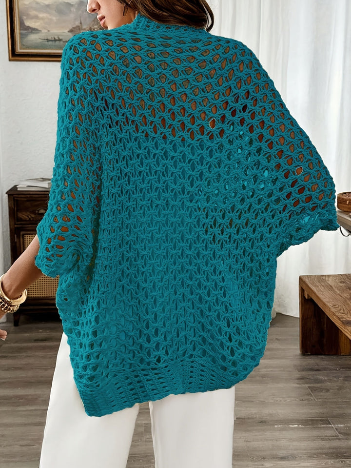 Etleva - Elegant Hollow Cardigan With Batwing Sleeves