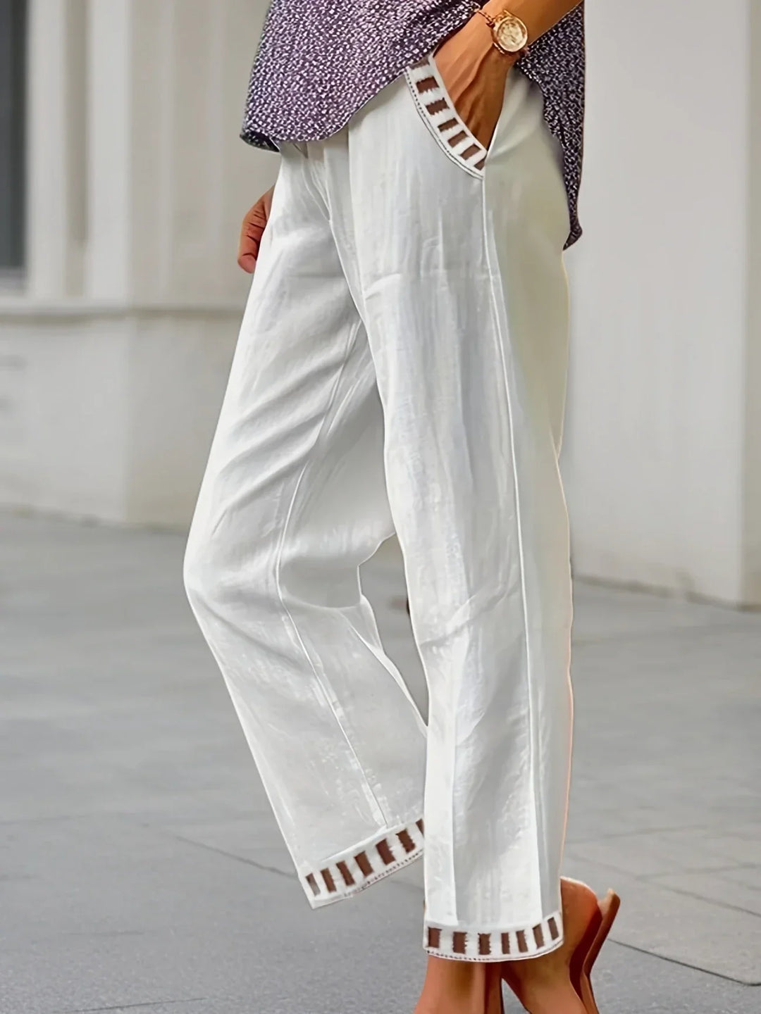 Tracey - Contrast Trim Cropped Pants