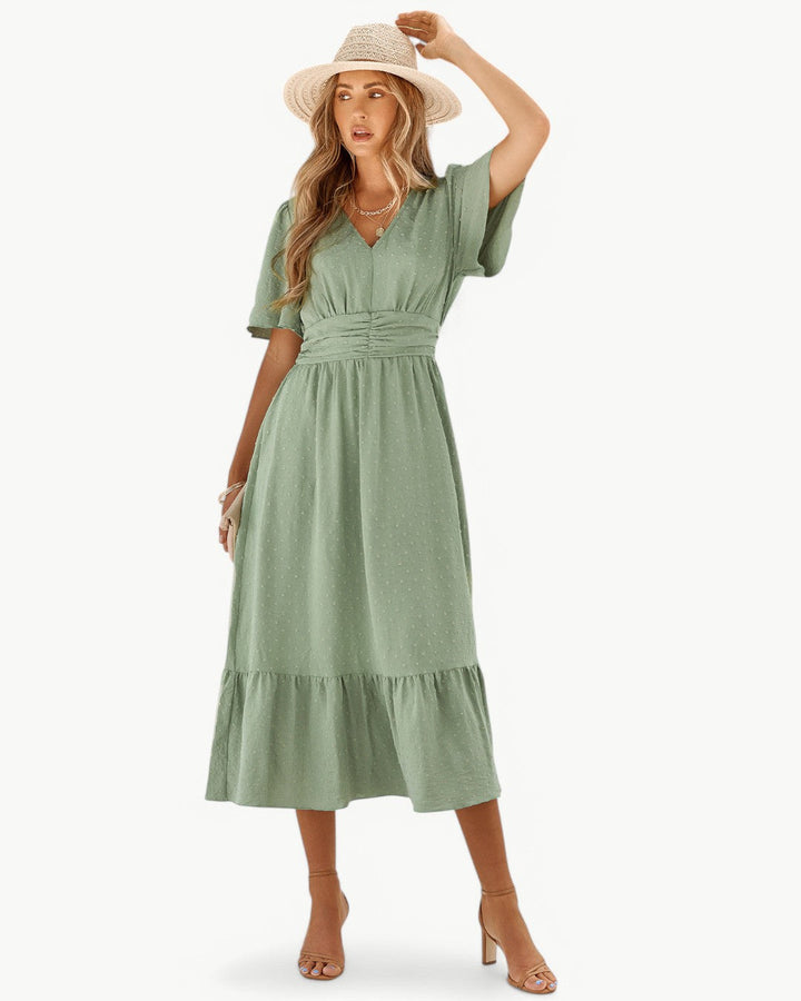 Marwa - Short Sleeves Dress with V-Neck