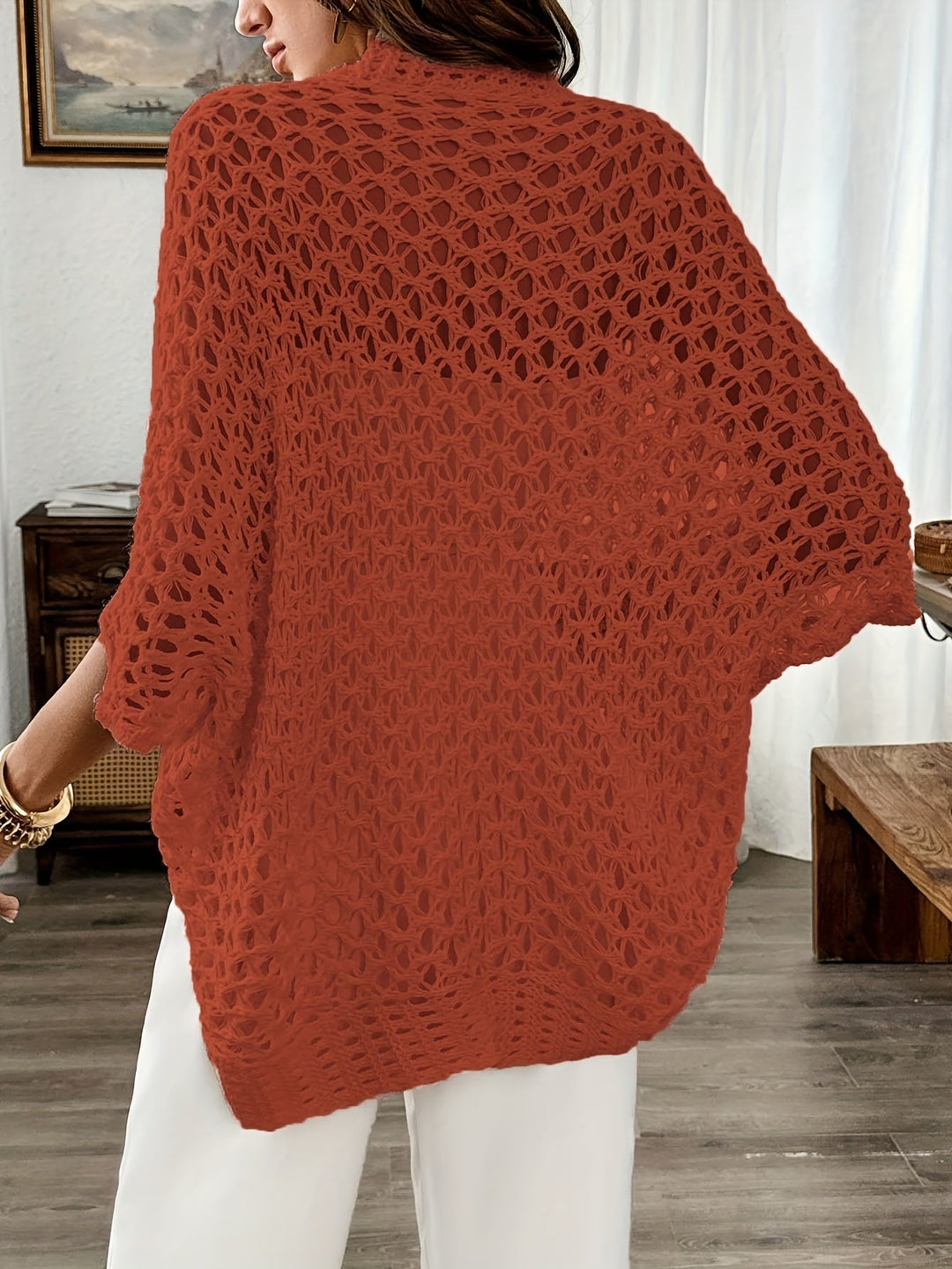 Etleva - Elegant Hollow Cardigan With Batwing Sleeves