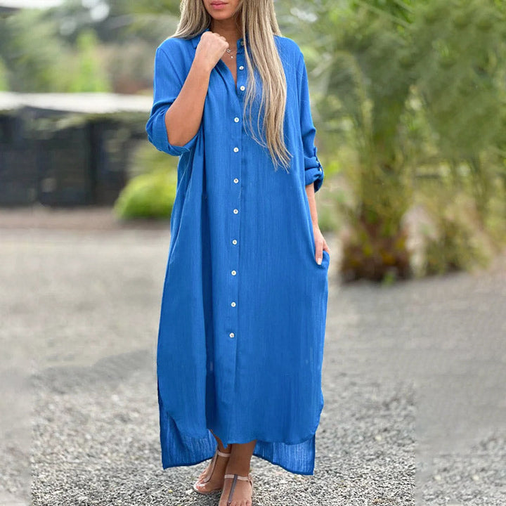 Alaina - Casual Linen Dress with Front Buttons